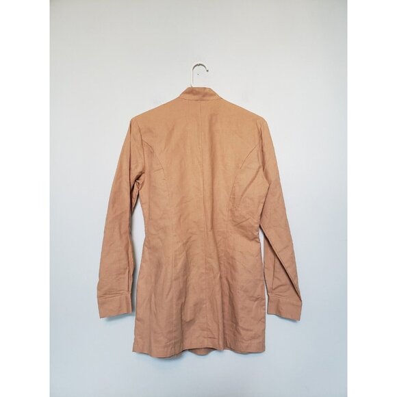 Together! Womens 4 Asian Blouse Linen Blend Tan Open Work Mandarin Knot Floral - Picture 2 of 6